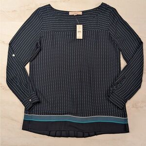 LOFT Women's Blue Polka Dot Long Sleeve Top Blouse Size XS